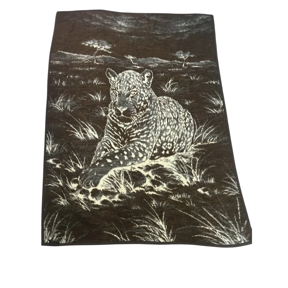 Vintage Ibena Relax Dolan Leopard Blanket Reversible Brown West Germany‎ Rare